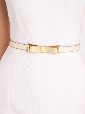 Kate Spade Gold Bow Leather Belt | Thin Waist Belt | Size Large | NWT